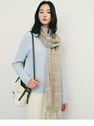 TEASEL Wool Cable Knit Zip Cardigan in Sky Blue - On Female Model