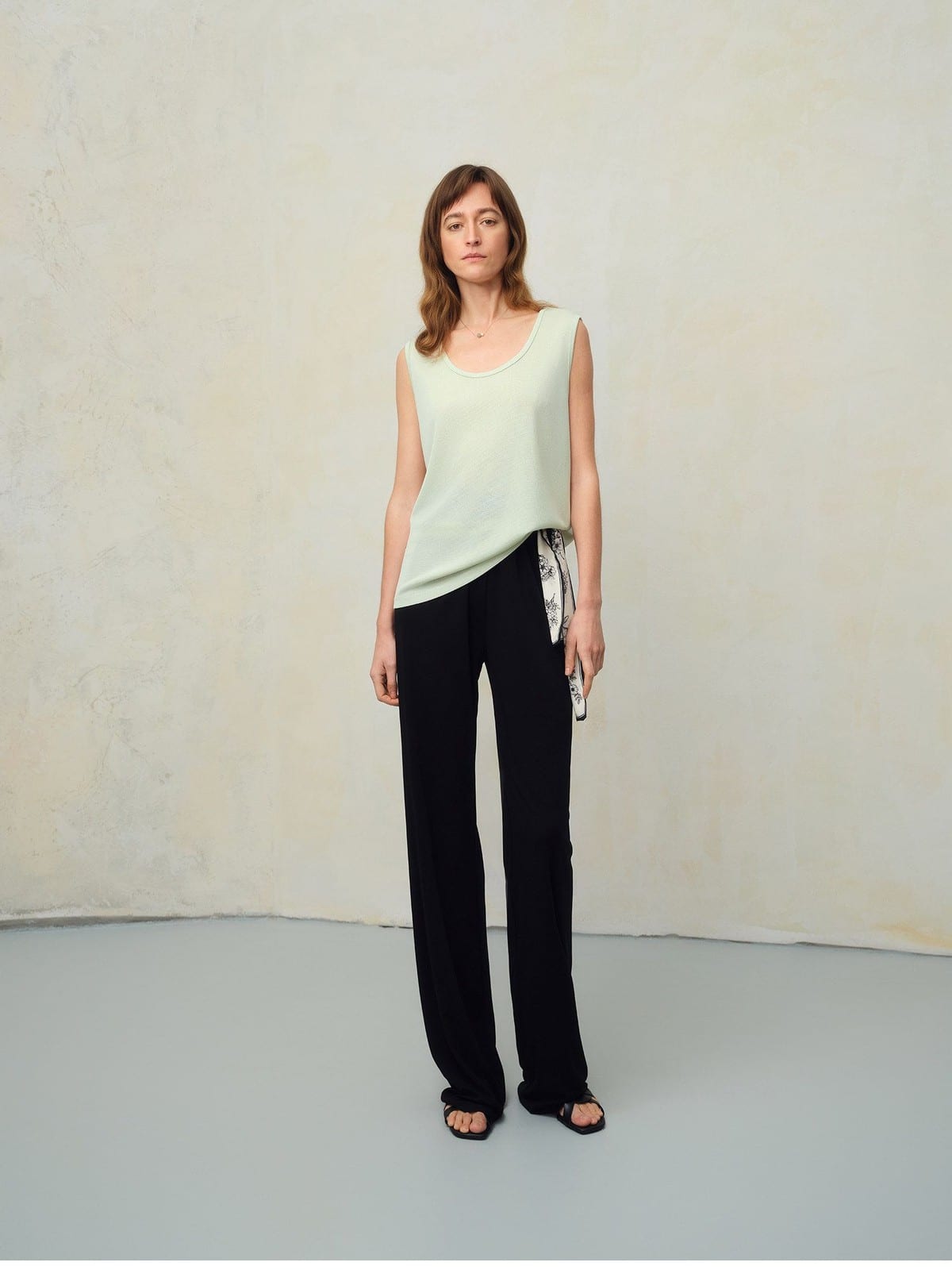 TEASEL Cooling Wide Leg Trousers in Black - On Female Model
