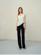 TEASEL Cooling Wide Leg Trousers in Black - On Female Model