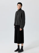 SIMPLE PROJECT Double Faced Wool Harrington Jacket in Gray - On Male Model