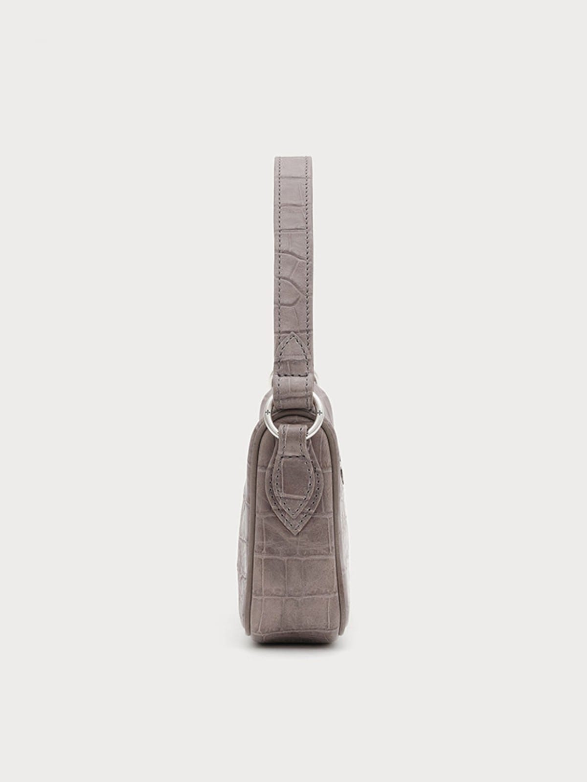 SMFK Small Croc Embossed Leather Shoulder Bag in Gray