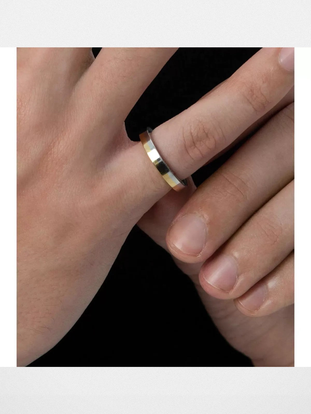 BLACKHEAD Two Tone Engraved Steel Ring in Yellow - On Male Model