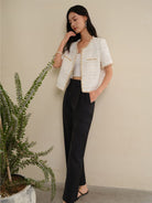 TEASEL Washable Wool Blend Cropped Trousers in Charcoal - On Female Model