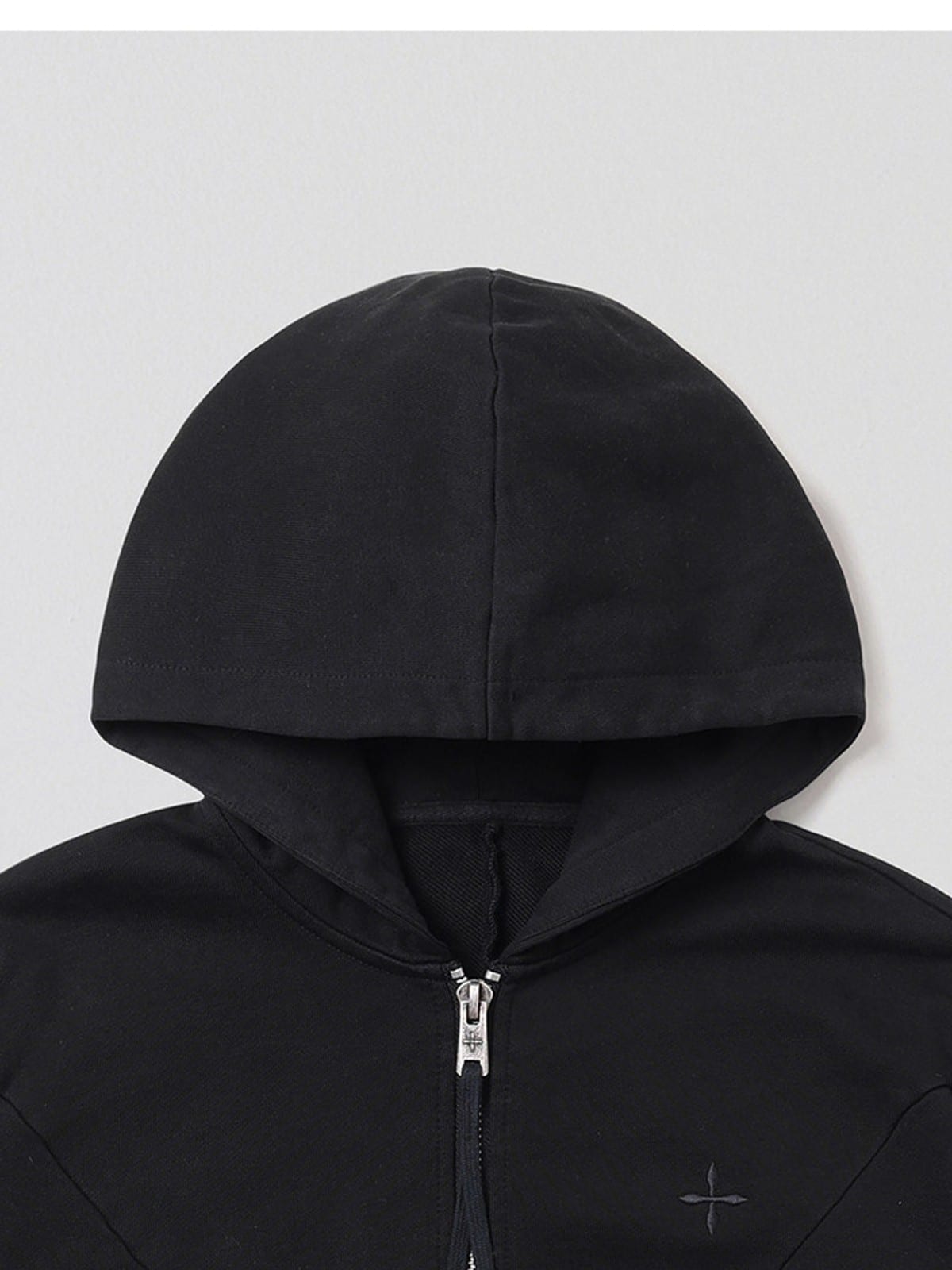 SMFK Embroidered Cropped Zip Up Hoodie in Black - Detail