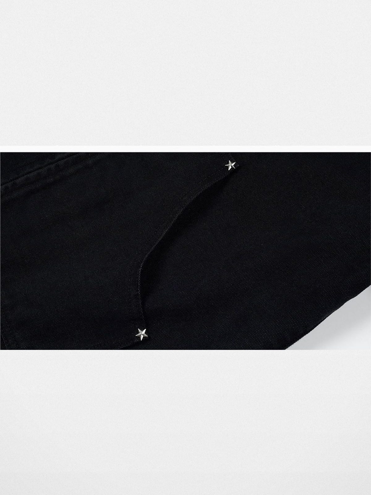 MEDM Leather Collar Star Appliqu Detroit Jacket in Black - Detail