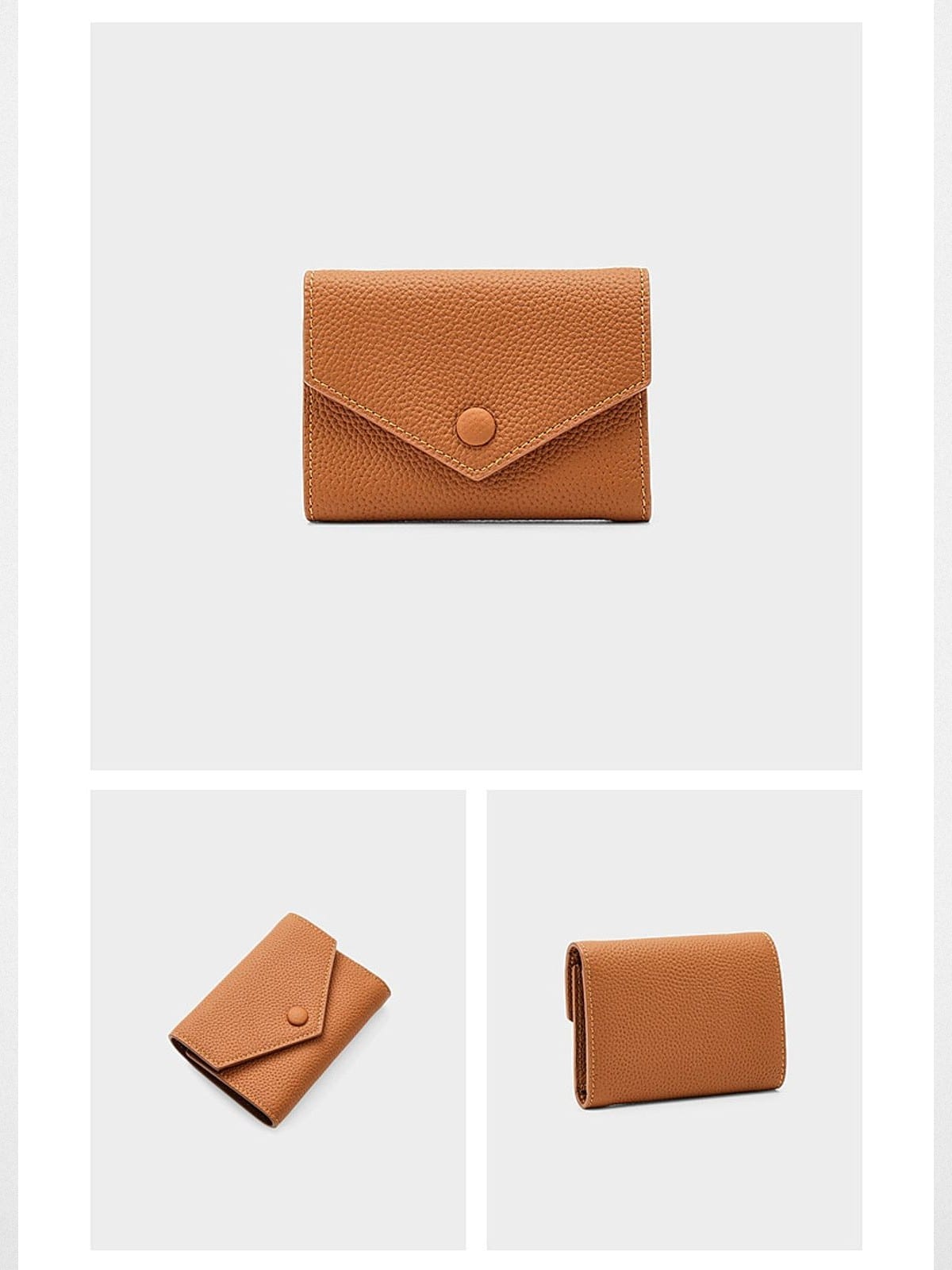 HONGU Cowhide Leather Trifold Wallet in Brown