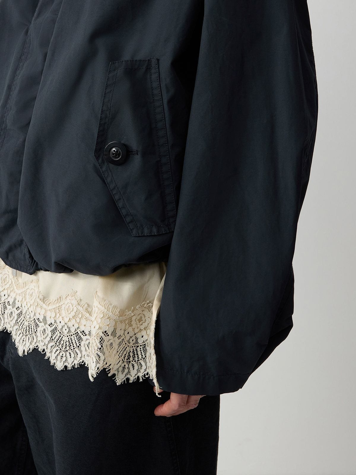 Random Piece Cotton Blend Cropped Drawstring Jacket in Navy Blue - On Model