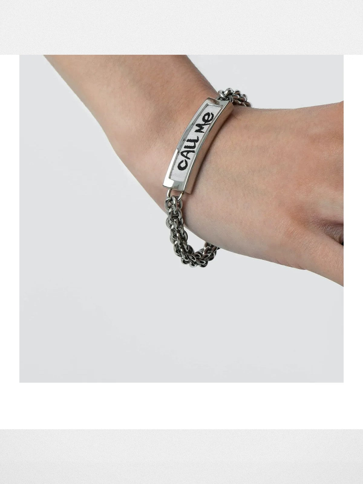 BLACKHEAD Call Me Steel Cuban Chain Bracelet in Silver - On Female Model