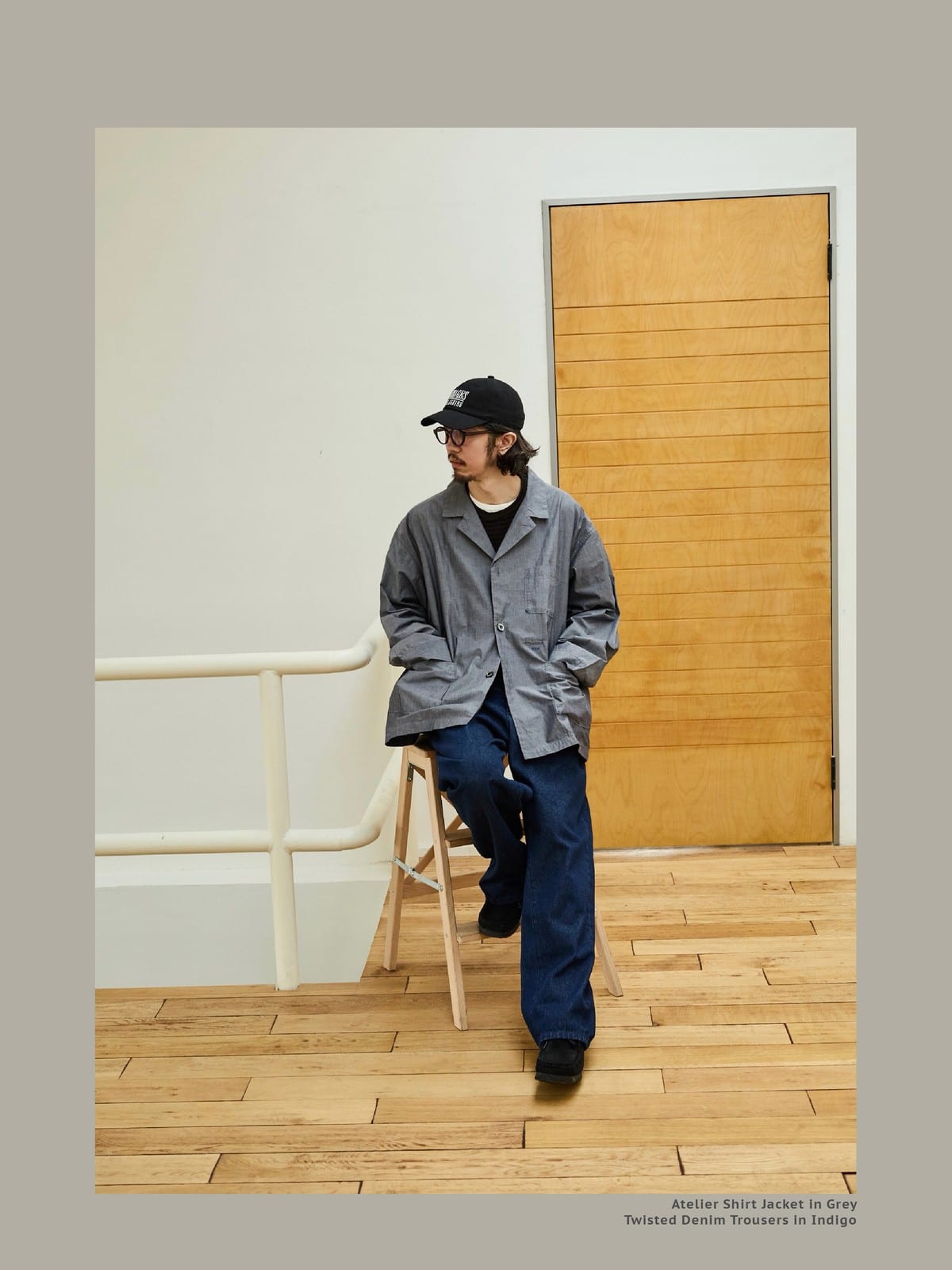 USAGE Cotton Workwear Shirt Jacket in Gray - On Male Model