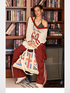 BeerBro Contrast Stripe Cargo Pants in Red - On Female Model