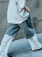 SIMPLE PROJECT Cotton Blend Crochet Lace Trousers in White - On Model