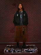 SOD Washed Layered Zip Up Hoodie in Black - On Male Model