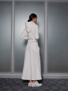 RARELY ALIKE Cotton Hoodie Fishtail Skirt Set in White - On Female Model