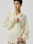 SIMPLE PROJECT Sheer Nylon UV Protection Shirt in White - On Male Model