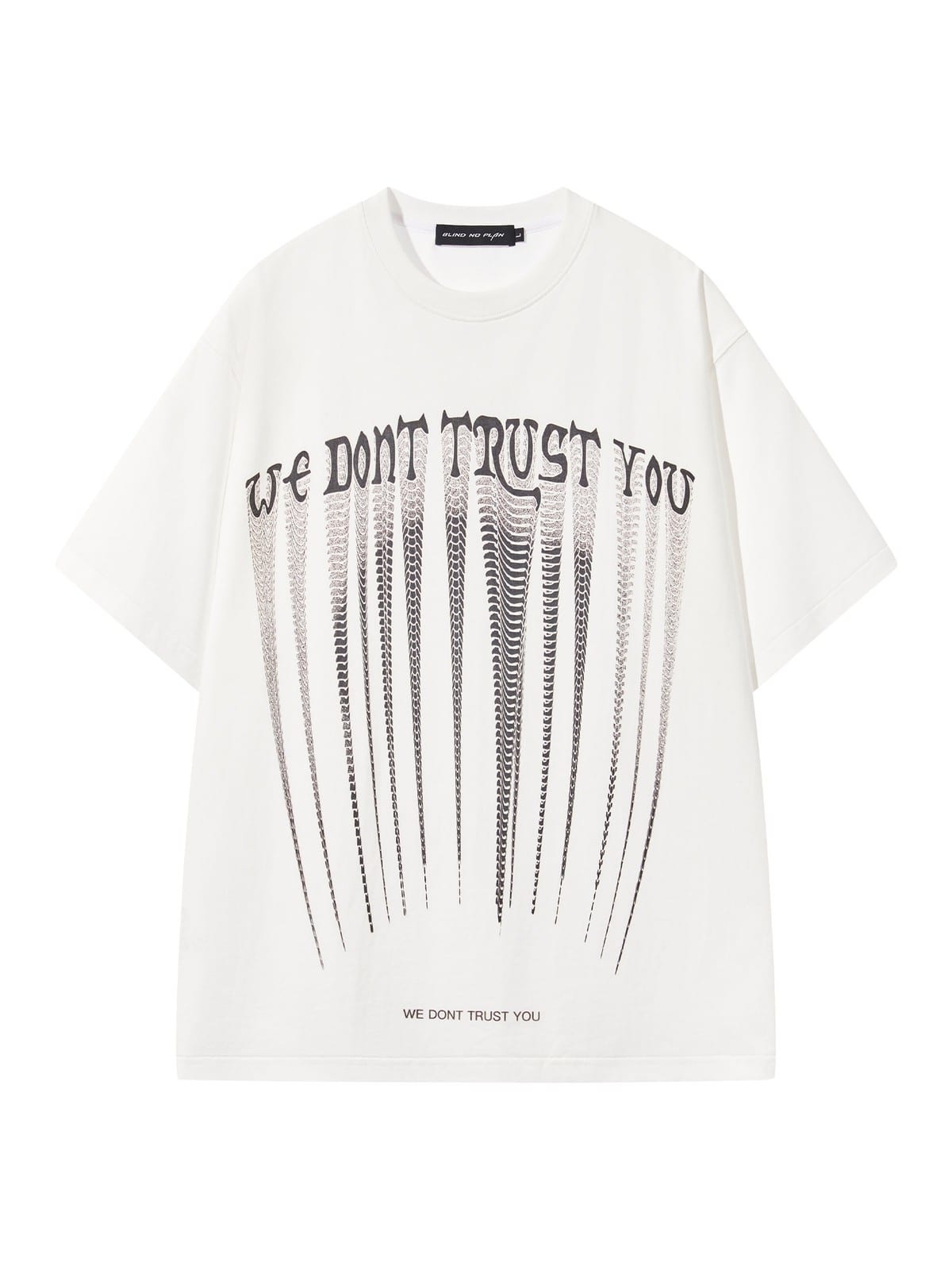 BLINDNOPLAN Stretched Slogan Print Cotton T Shirt in White
