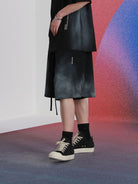 LOSTCTRL Spray Paint Drawstring Cotton Shorts in Black - On Model