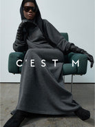 CEST M Half Zip Wool Cashmere Pullover in Gray - On Female Model