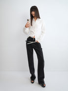 RARELY ALIKE Scalloped Peter Pan Collar Blouse in White - On Female Model