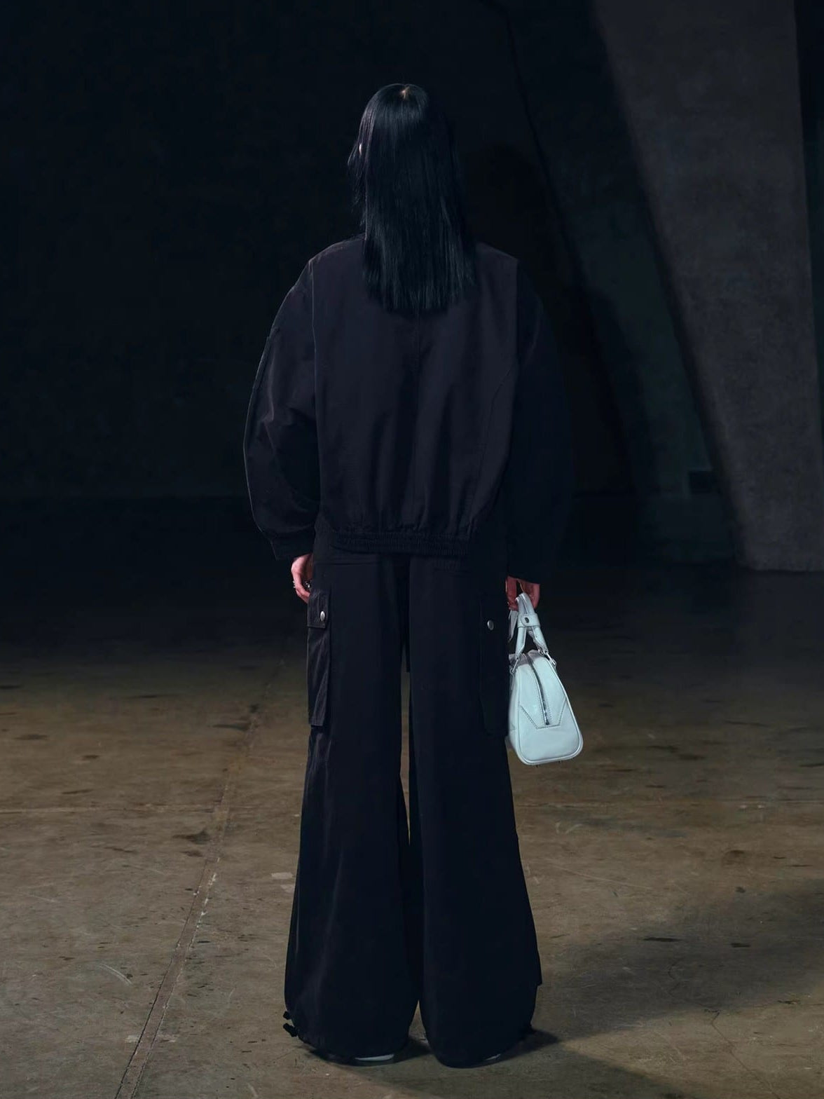 SMFK Garment Dyed Drawstring Cargo Pants in Black - On Model