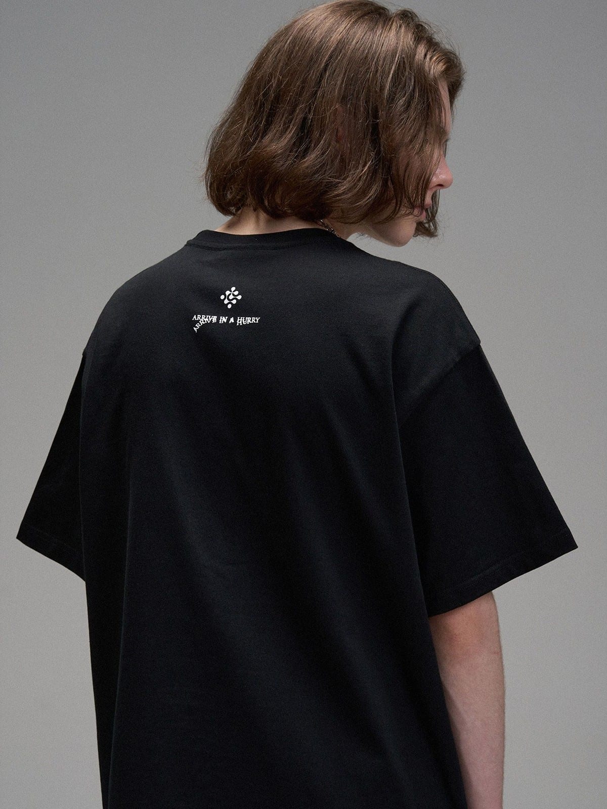 LOSTCTRL Heavyweight Letter Print T Shirt in Black - On Model