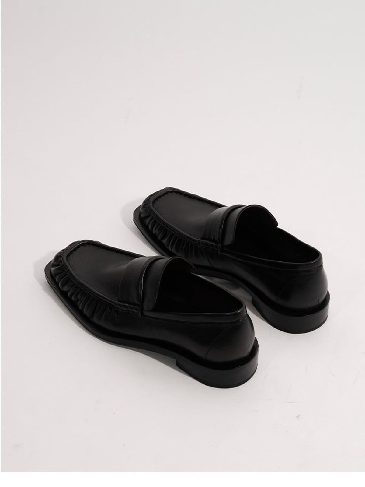 EIX GNOD Square Toe Pleated Lambskin Loafers in Black
