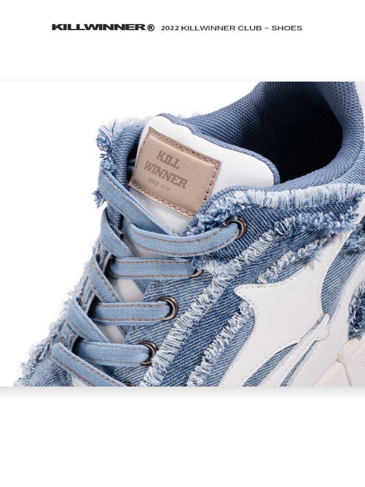 KILLWINNER White Distressed Denim Low Top Sneakers in White - Detail