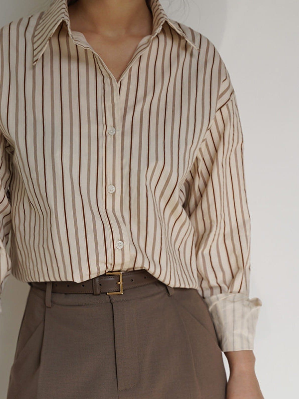PANLULUPAN Square Buckle Top Grain Cowhide Belt in Brown - On Female Model
