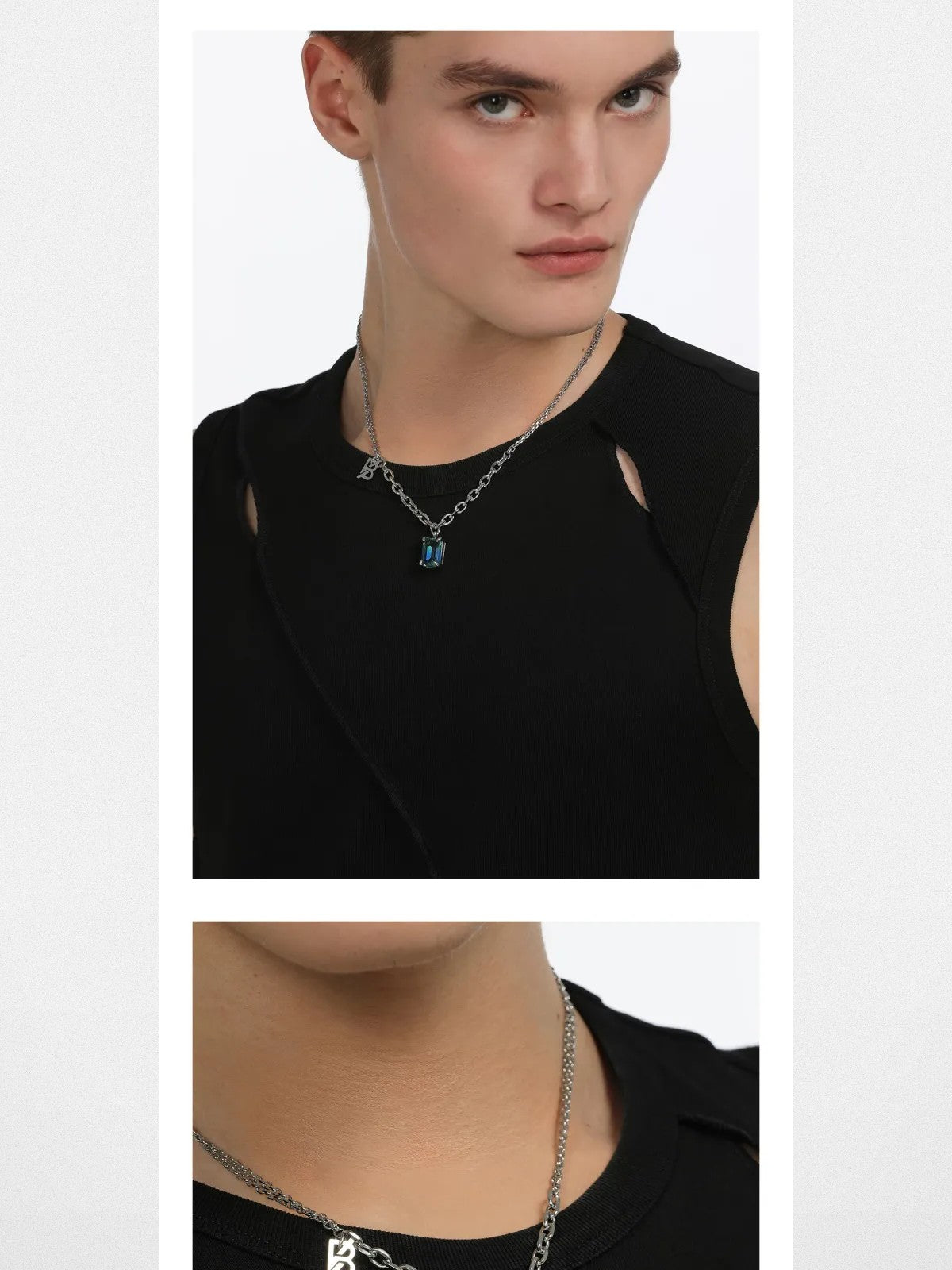 BLACKHEAD Gradient Tourmaline Pendant Necklace in Silver - On Male Model