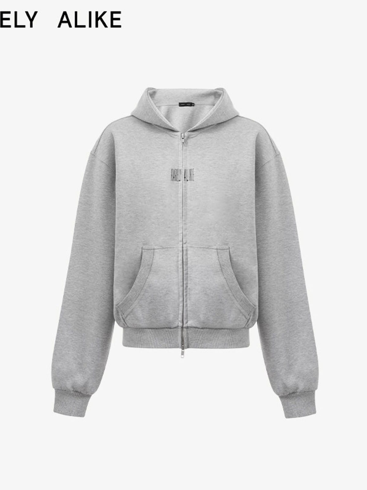 RARELY ALIKE Cinched Waist Logo Zip Up Hoodie in Gray