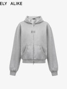 RARELY ALIKE Cinched Waist Logo Zip Up Hoodie in Gray