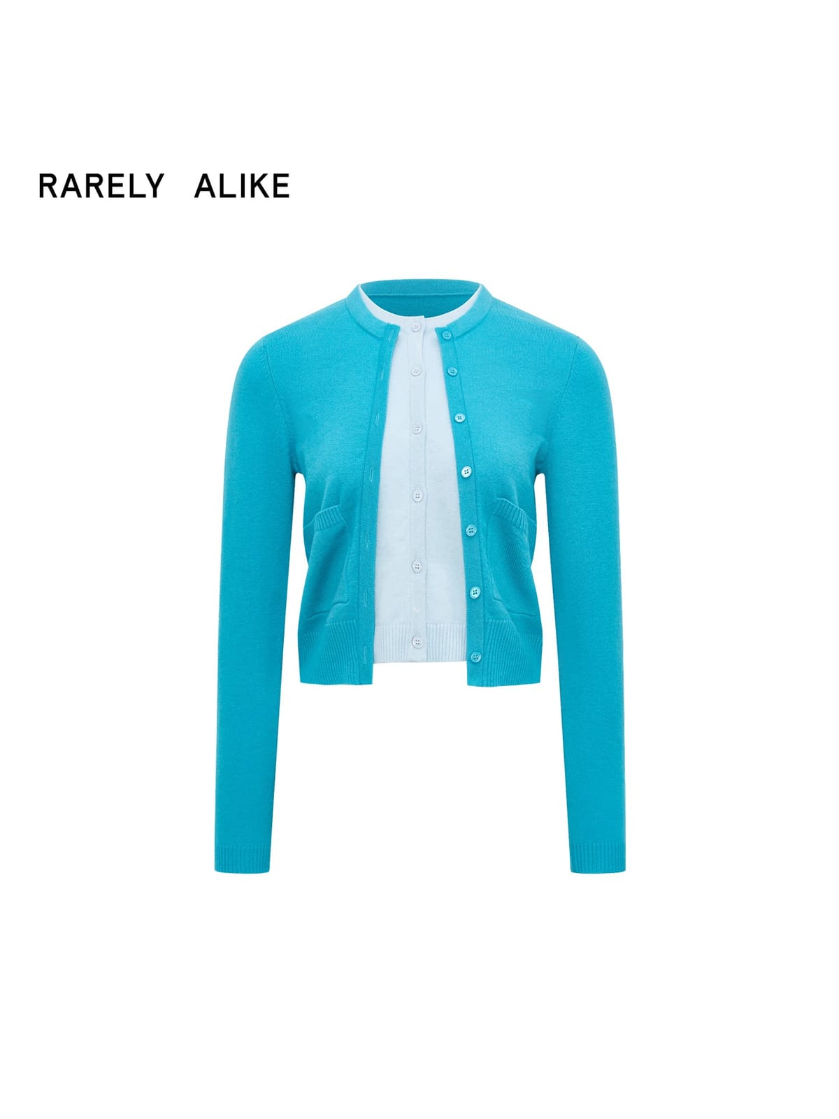 RARELY ALIKE Wool Color Block Layered Cardigan in Blue