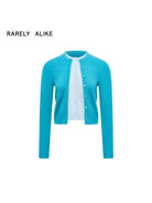 RARELY ALIKE Wool Color Block Layered Cardigan in Blue