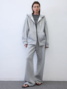 Random Piece Lyocell Blend Letter Print T Shirt in Gray - On Female Model