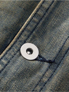 D5ove Faux Fur Collar Distressed Denim Jacket in Gray - Detail