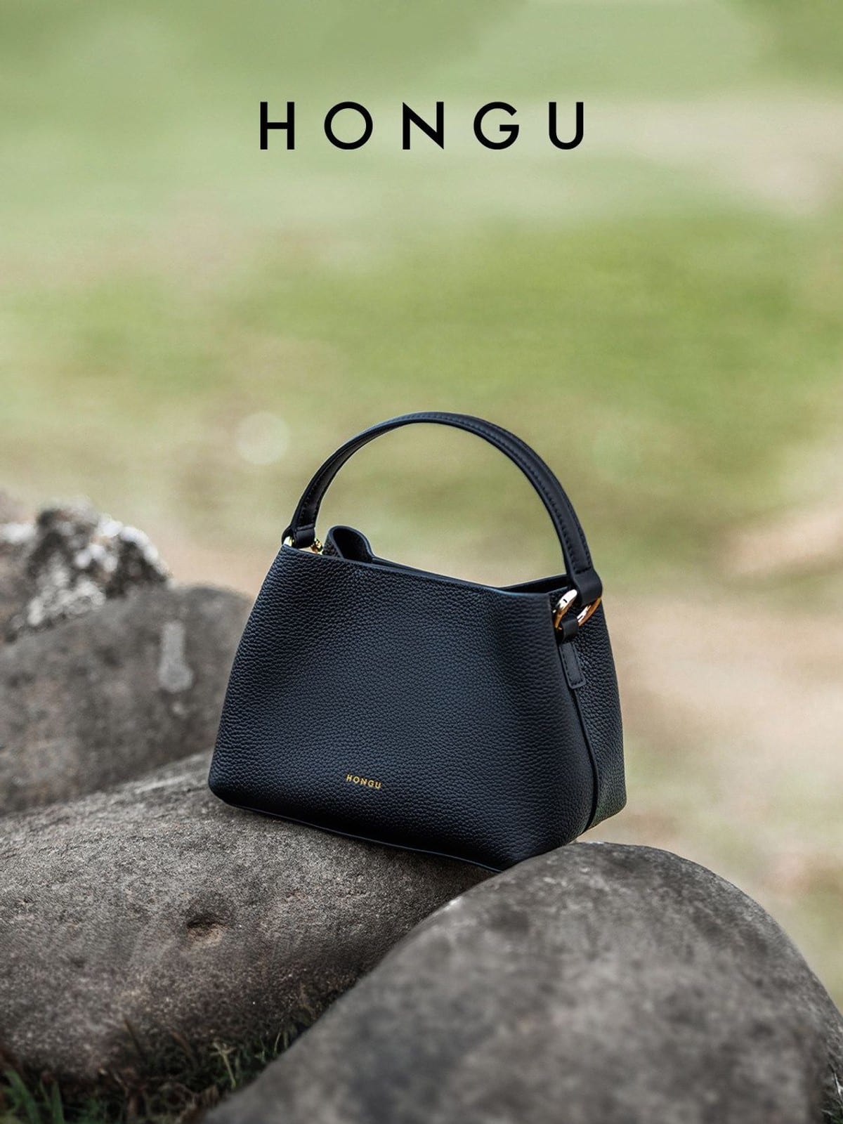 HONGU Cowhide Crossbody Bucket Bag in Black - Lifestyle
