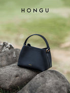 HONGU Cowhide Crossbody Bucket Bag in Black - Lifestyle