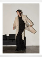 Y OFFICIAL Double Faced Wool Blend Hooded Coat in Black - On Male Model