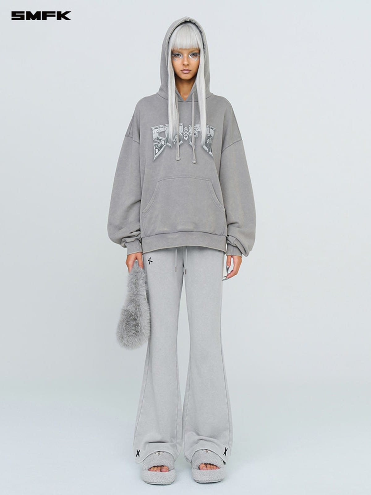 SMFK Cotton Flared Sweatpants in Gray - On Female Model