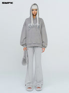 SMFK Cotton Flared Sweatpants in Gray - On Female Model
