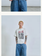 SWFI Distressed Graphic Single Stitch Tee in White - On Male Model