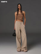 SMFK Cotton Wool Flared Sweatpants in Beige - On Female Model