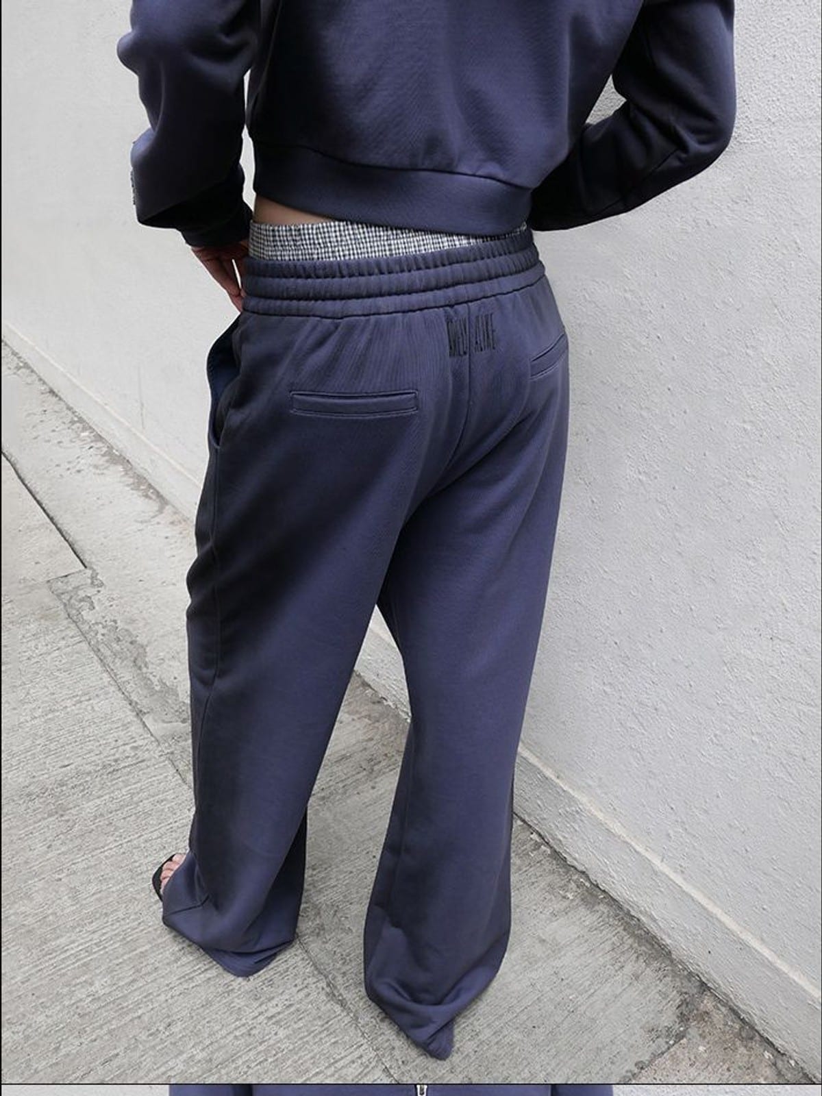 RARELY ALIKE Gradient Wide Leg Sweatpants in Navy Blue - On Model