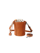 QIUZHEN Leather Drawstring Bucket Bag in Brown
