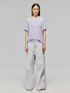 SIMPLE PROJECT Textured Diagonal Paneled T Shirt in Lavender - On Female Model