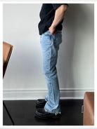 VLABMADE Ice Blue Raw Hem Straight Jeans in Blue - On Male Model