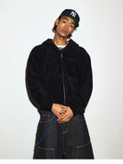 MEDM Polar Fleece Zip Up Hoodie in Black - On Male Model