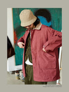 USAGE Heavyweight Canvas Hunting Jacket in Burgundy - On Male Model