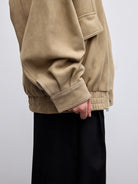 Random Piece Sheepskin Suede Stand Collar Jacket in Khaki - On Model