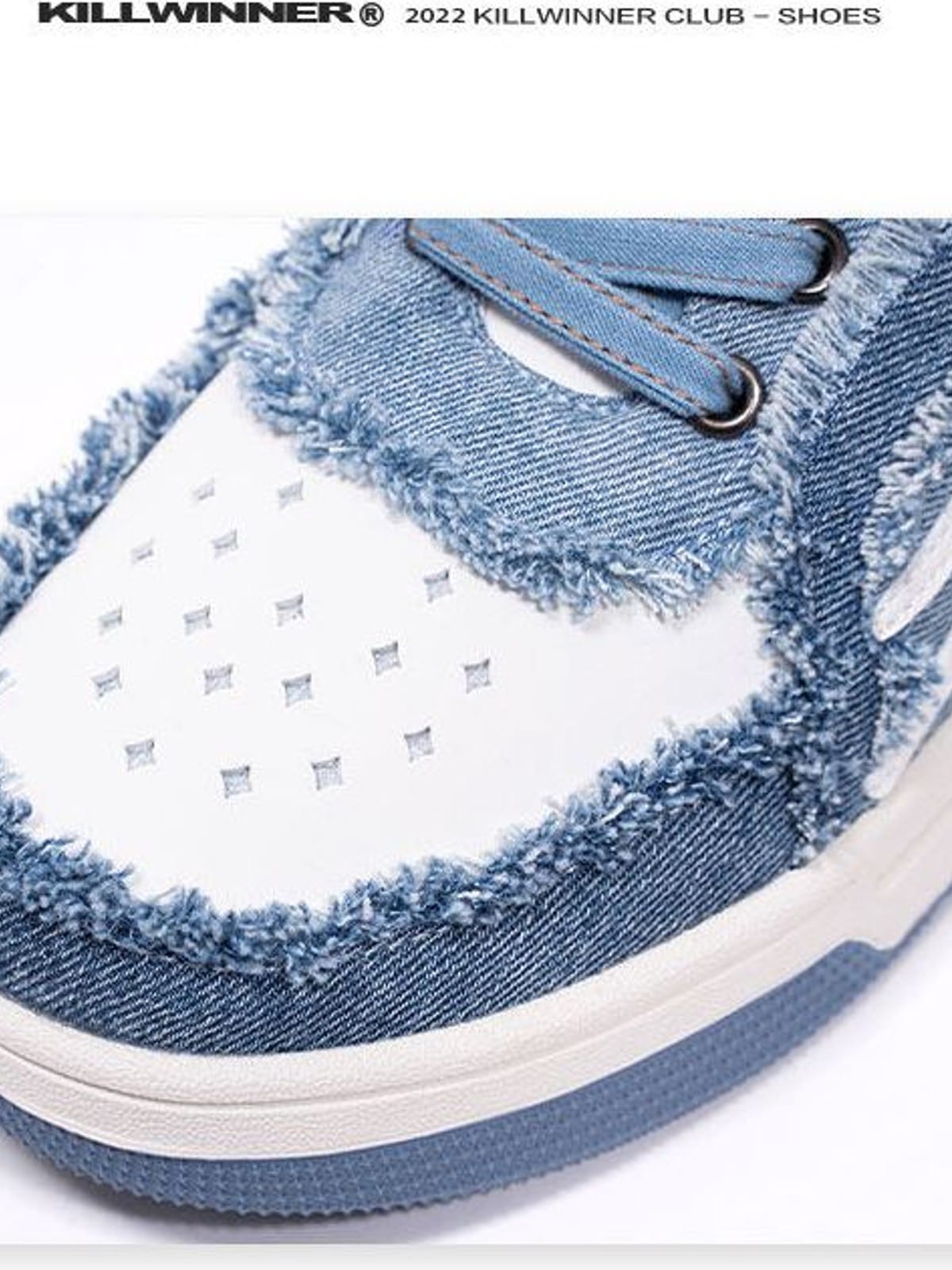 KILLWINNER White Distressed Denim Low Top Sneakers in White - Detail