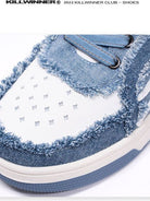 KILLWINNER White Distressed Denim Low Top Sneakers in White - Detail